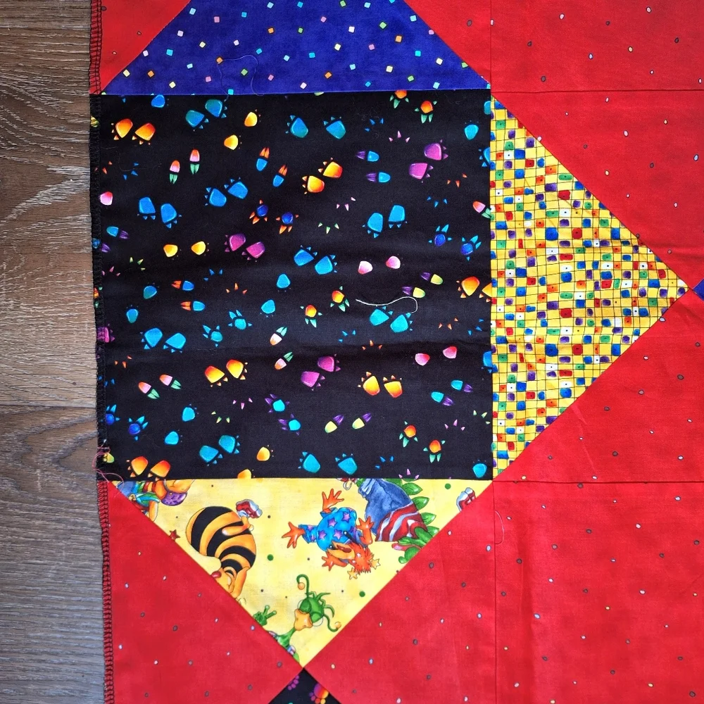 Whimsical Dragon Characters Patchwork Quilt Top, Handmade, NWOT